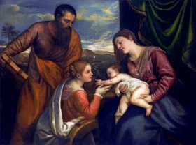 The Madonna And Child With Saints Luke And Catherine Of Alexandria by Titian Vecellio