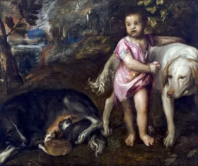 Boy with Dogs in a Landscape by Titian Vecellio