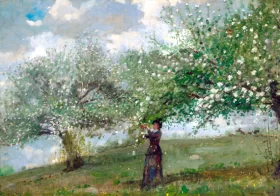 Girl Picking Apple Blossoms 1879 by Winslow Homer