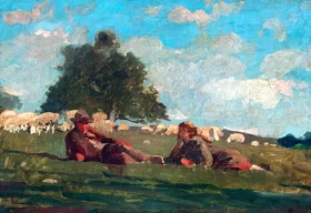 Boy and Girl In a Field with Sheep, 1878 by Winslow Homer